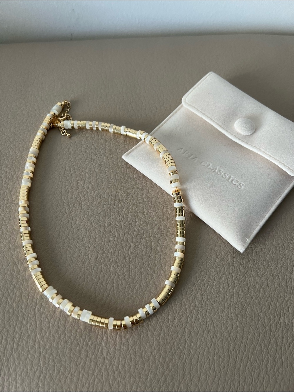Gold and Cream Beaded Short Necklace by